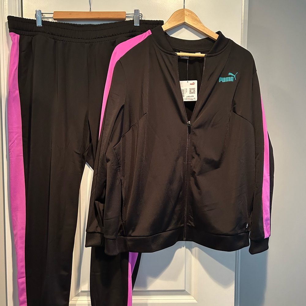 Puma Black Tracksuit with Pink Stripes